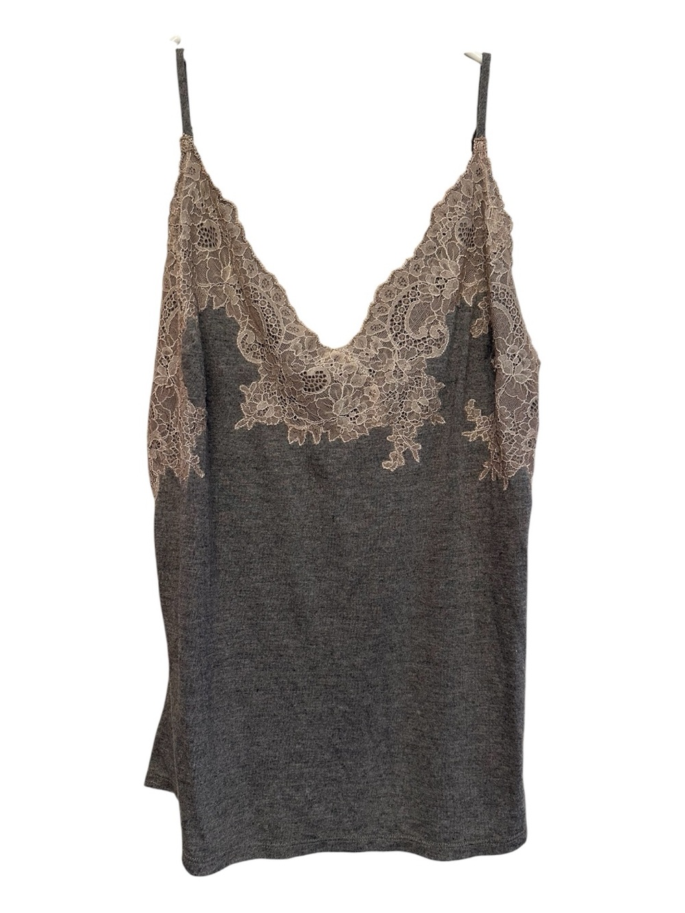 Vintage Y2K Natori Soft Adjustable Gray Camisole with Beige Lace Trim Medium